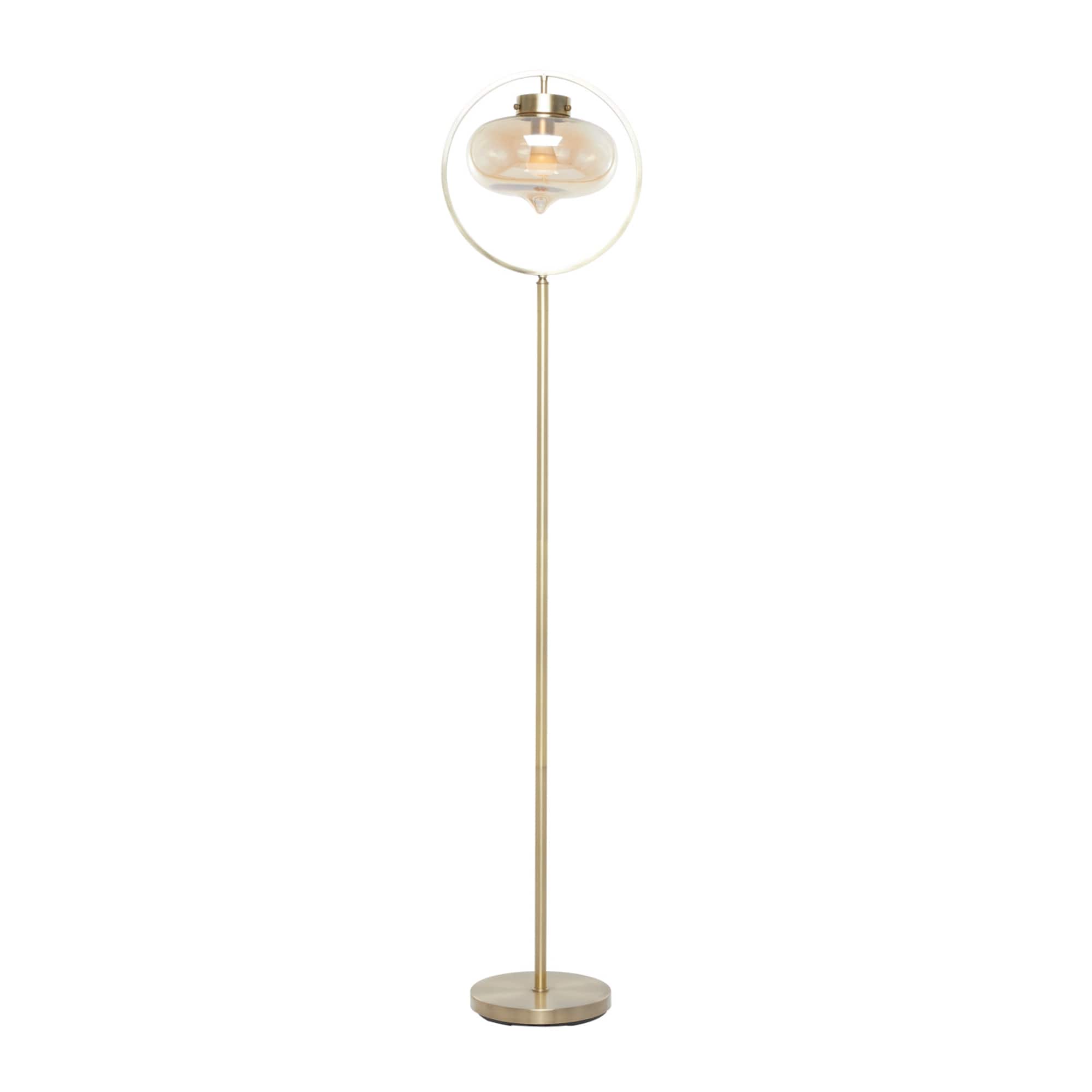 Gold Iron Contemporary Floor Lamp, 14" x 14" x 9"